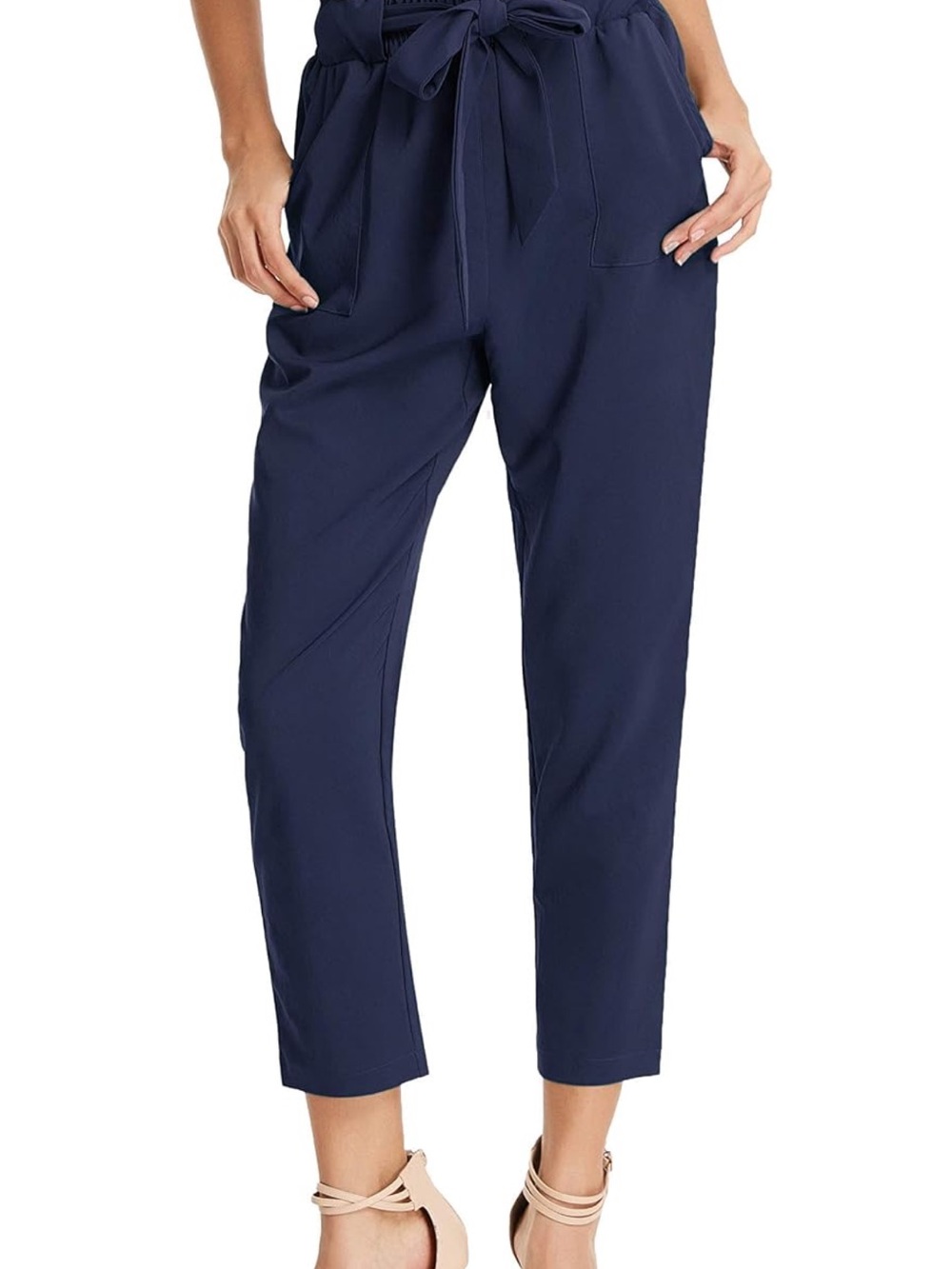 Navy Paperbag Tie-Waist Pants